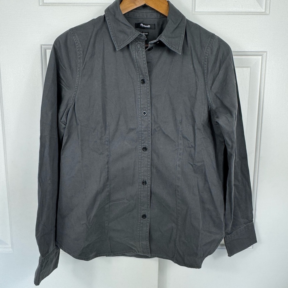 Madewell Darted Button-Up Shirt in (Re)generative Chino Size 6 Gray‎ Fitted NWT